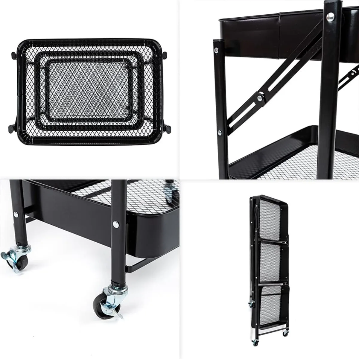 Етажерка мобільна триярусна універсальна з металу чорна 46,5х29х77,5см SW-00002099 – зображення використання 5