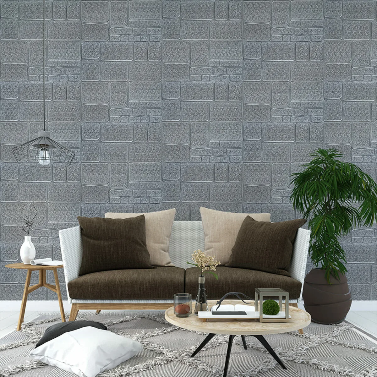 Самоклеюча декоративна 3D панель камінь срібло 700х700х6мм (153) SW-00000187 – зображення використання 5