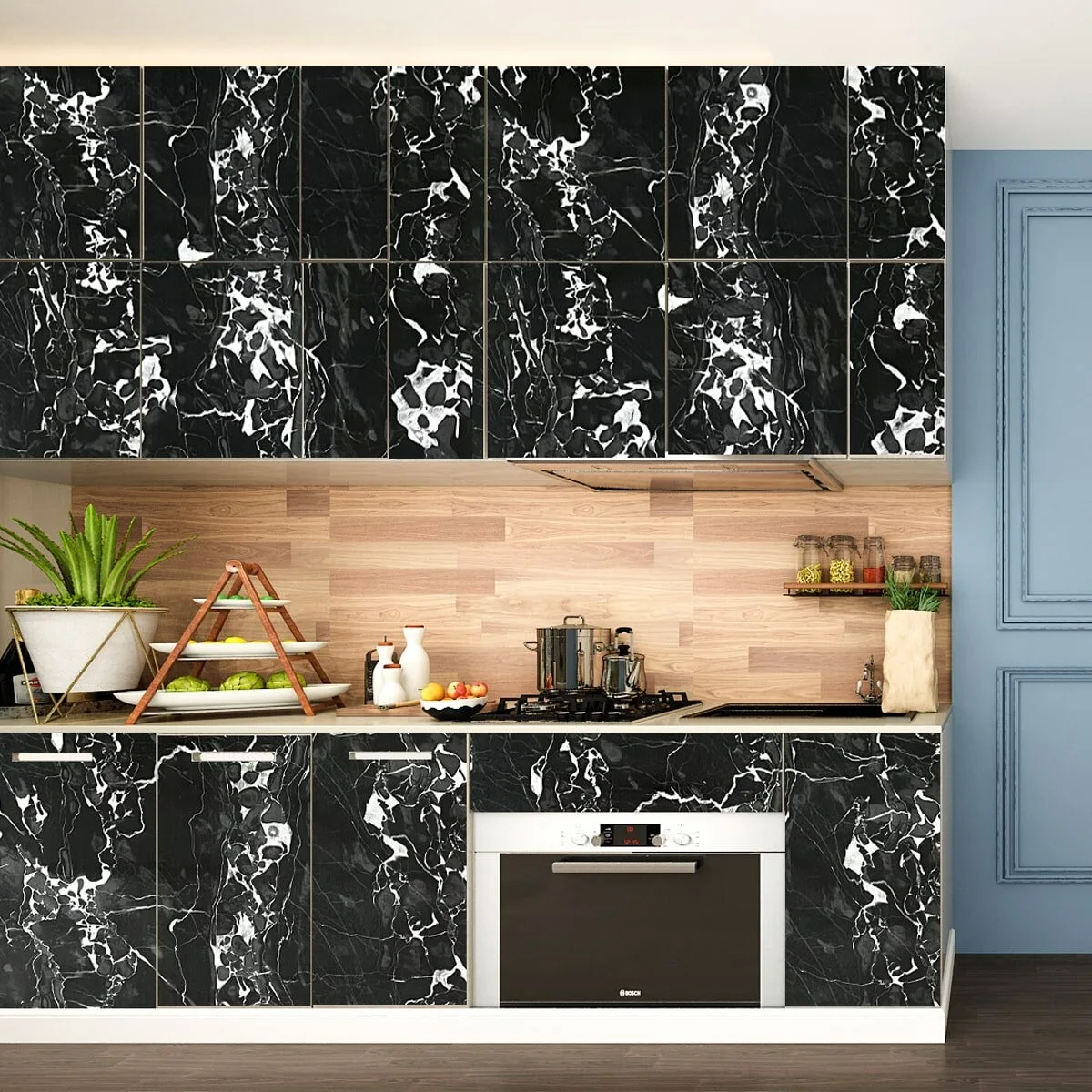 Самоклеюча плівка чорний мармур з білим 0,45х10мх0,07мм SW-00001280 – зображення використання 5