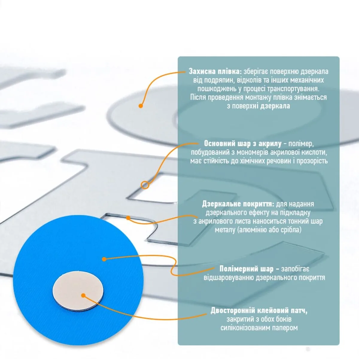 Дзеркальний декор акриловий самоклеючий Love срібло,11шт (D) SW-00002495 – зображення використання 4