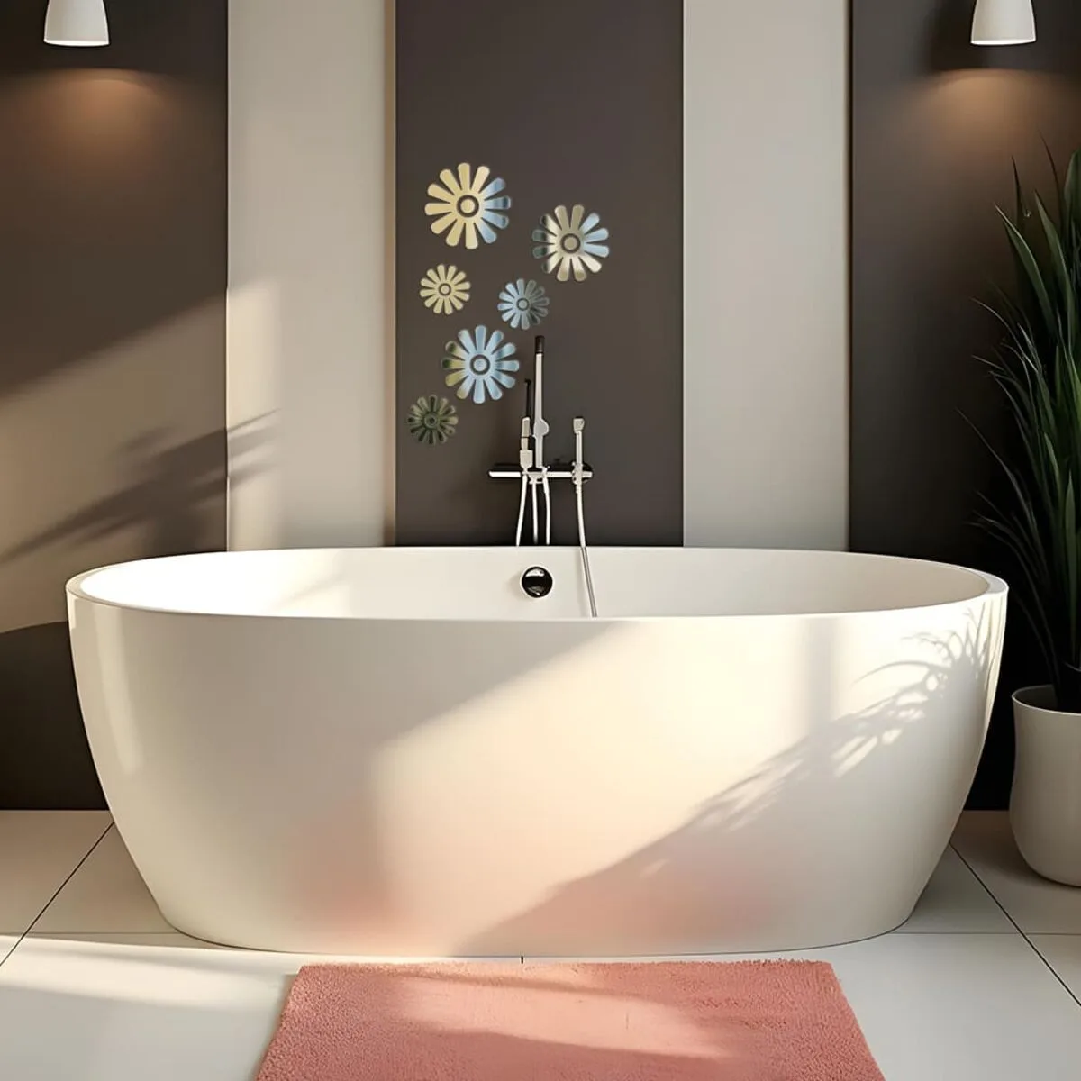 Дзеркальний декор акриловий самоклеючий Квіти срібло, 6шт (D) SW-00002519 – зображення використання 5