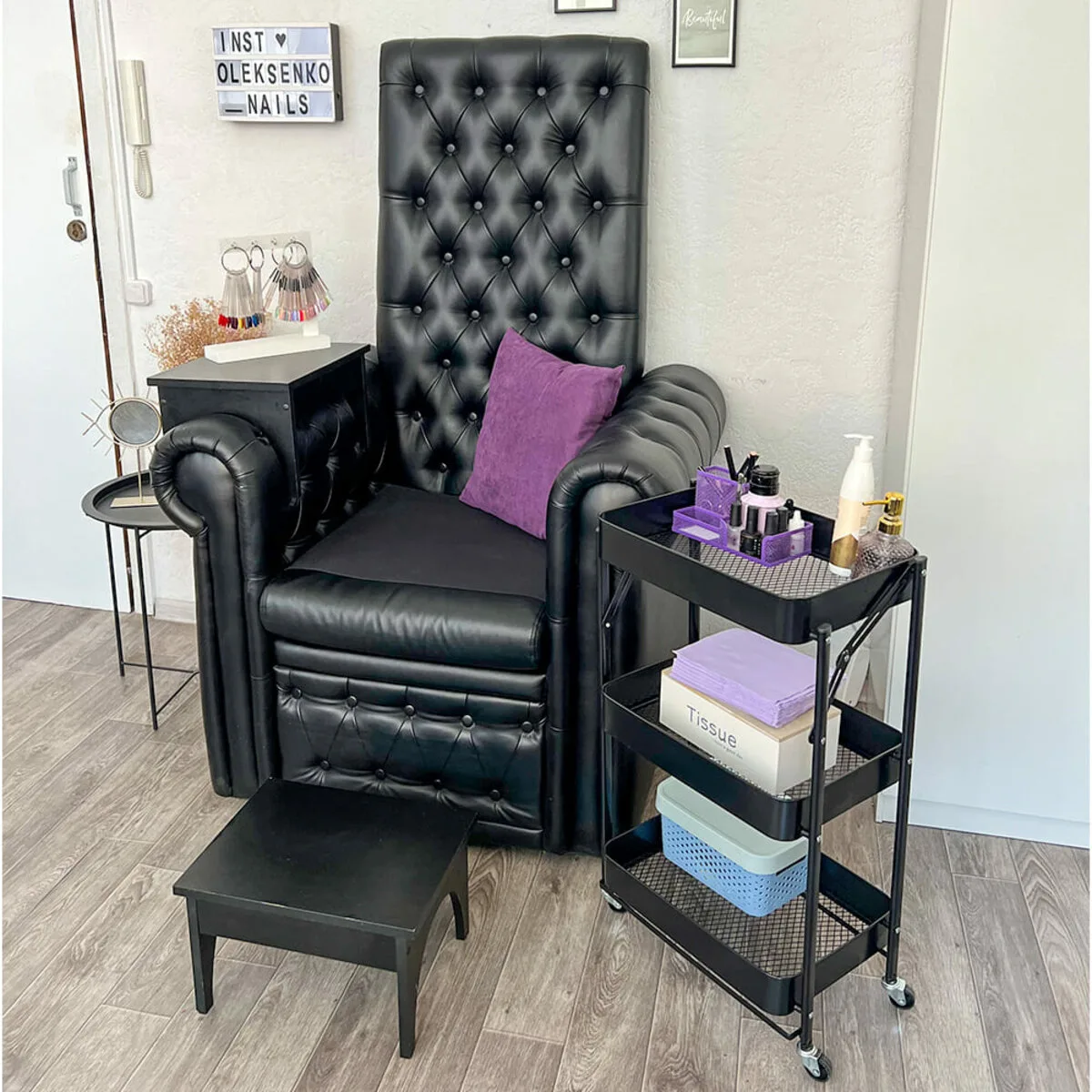 Етажерка мобільна триярусна універсальна з металу чорна 46,5х29х77,5см SW-00002099 – зображення використання 8