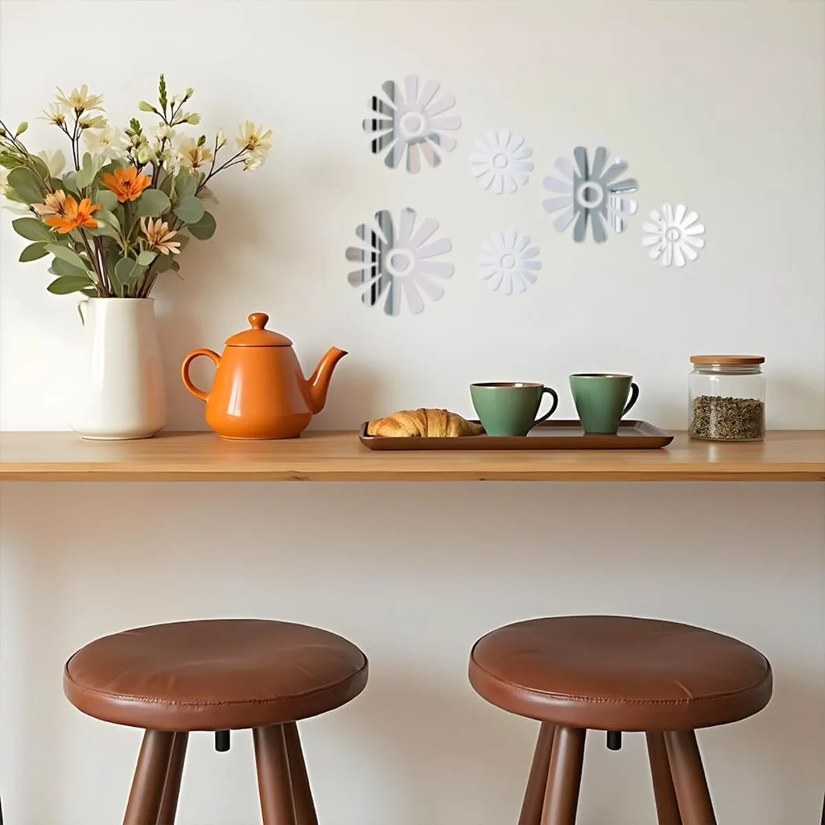 Дзеркальний декор акриловий самоклеючий Квіти срібло, 6шт (D) SW-00002519 – зображення використання 6