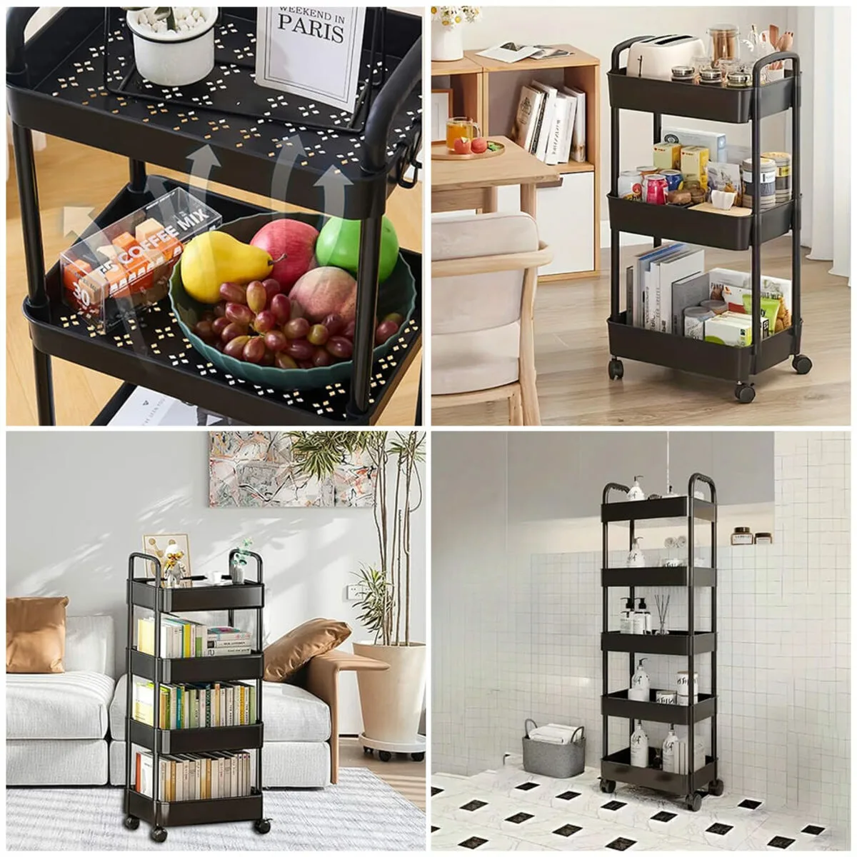 Етажерка мобільна чотириярусна універсальна пластикова чорна 41х25х101см SW-00002108 – зображення використання 7