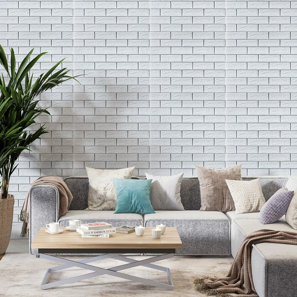 7ba57f1895-5_resize_1200x1200 Самоклеюча 3D панель цегла біла смужка срібло 700х770х5мм (100-5) SW-00000753 – зображення використання 5