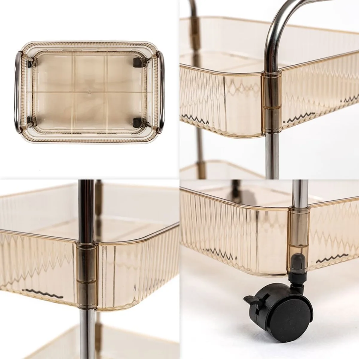 81ac50fbf7-5_resize_1200x1200 Етажерка мобільна двоярусна універсальна з акрилу та металу бежева 40х28,5х45см SW-00002110 – зображення використання 5