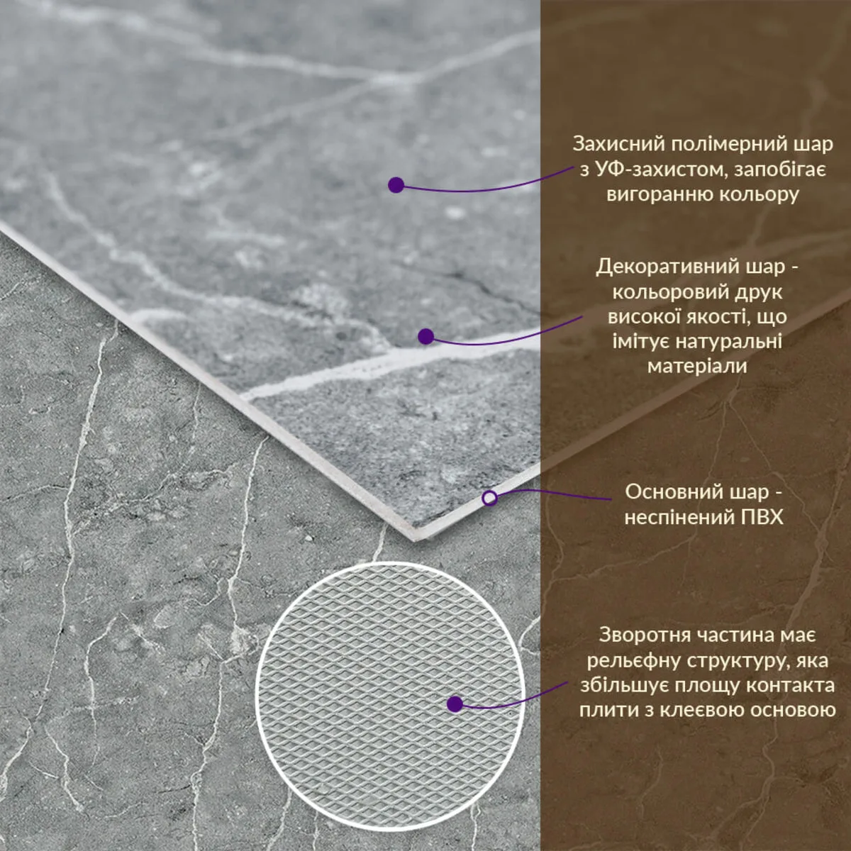 Декоративна ПВХ плита металік мармур 600х600х3mm (S) SW-00001630 – додаткове зображення 2