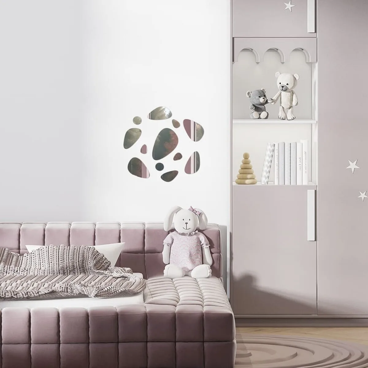 a0c8860d77-5_resize_1200x1200 Дзеркальний декор акриловий самоклеючий Камінці срібло, 12шт (D) SW-00002496 – зображення використання 5