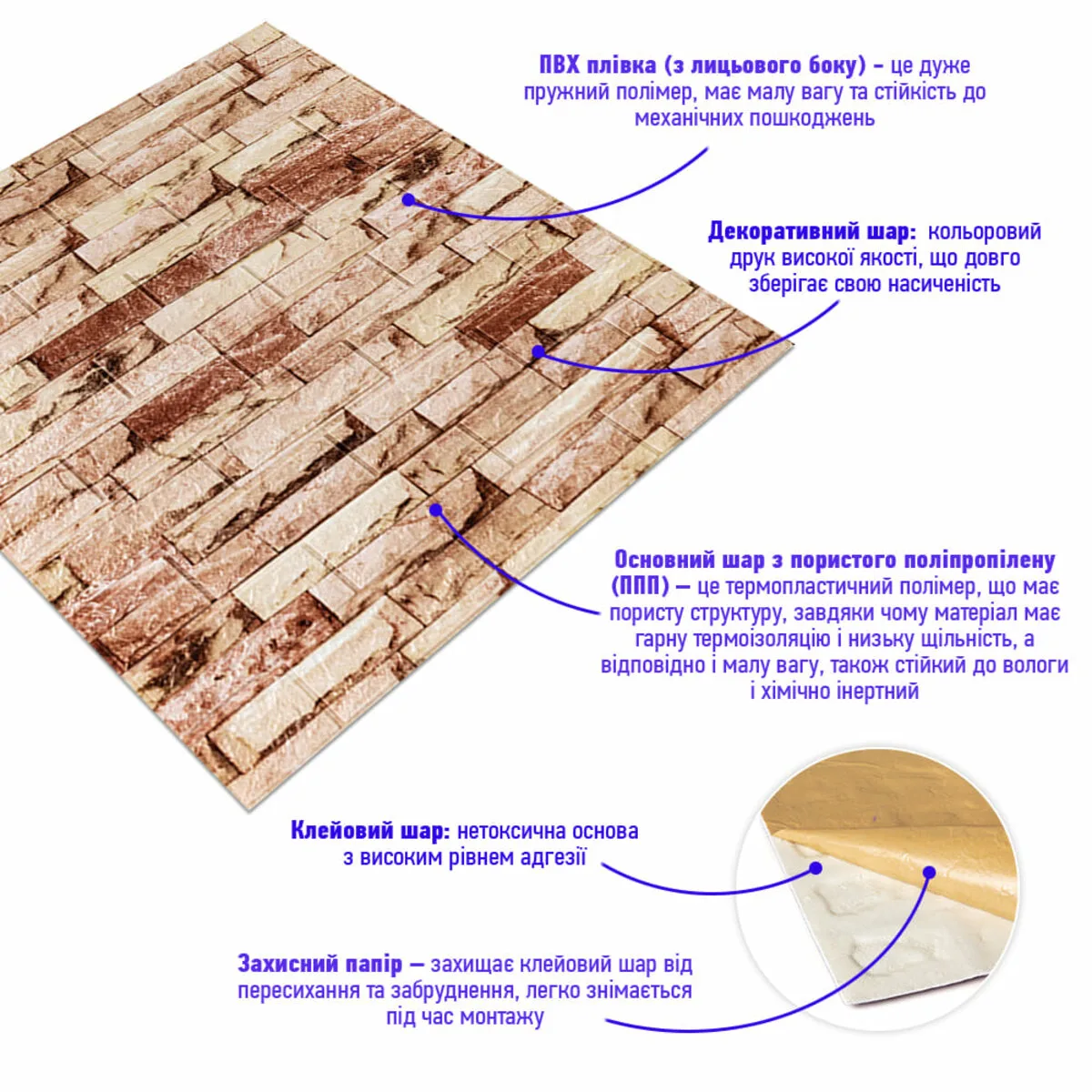 Самоклеюча 3D панель під бежеву цеглу катеринослав 700x770x5мм SW-00001375 – додаткове зображення 2