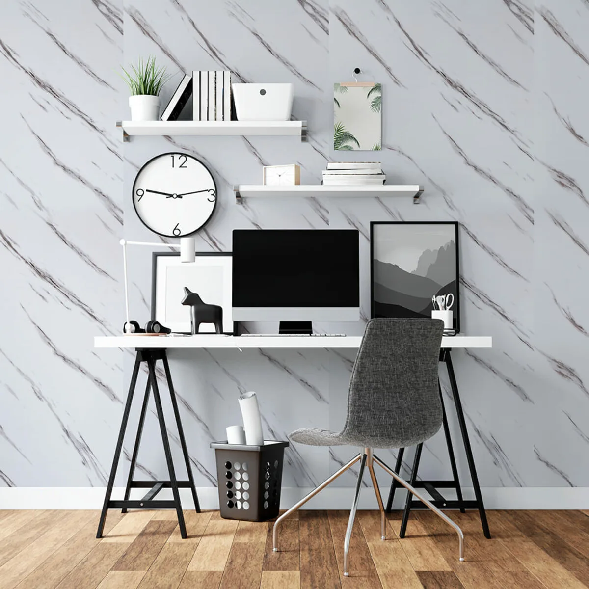 d224854285-6_resize_1200x1200 Самоклеюча вінілова плитка в рулоні білий мармур з прожилками 3000х600х2мм Глянсова SW-00001285 – зображення використання 6