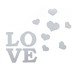Дзеркальний декор акриловий самоклеючий Love срібло,11шт (D) SW-00002495
