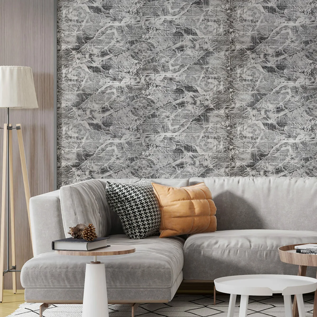 R061-2-20 Панель стінова у рулоні 3D 700ммх19,6мх2мм мармур чорний (D) SW-00002279 – зображення використання 6