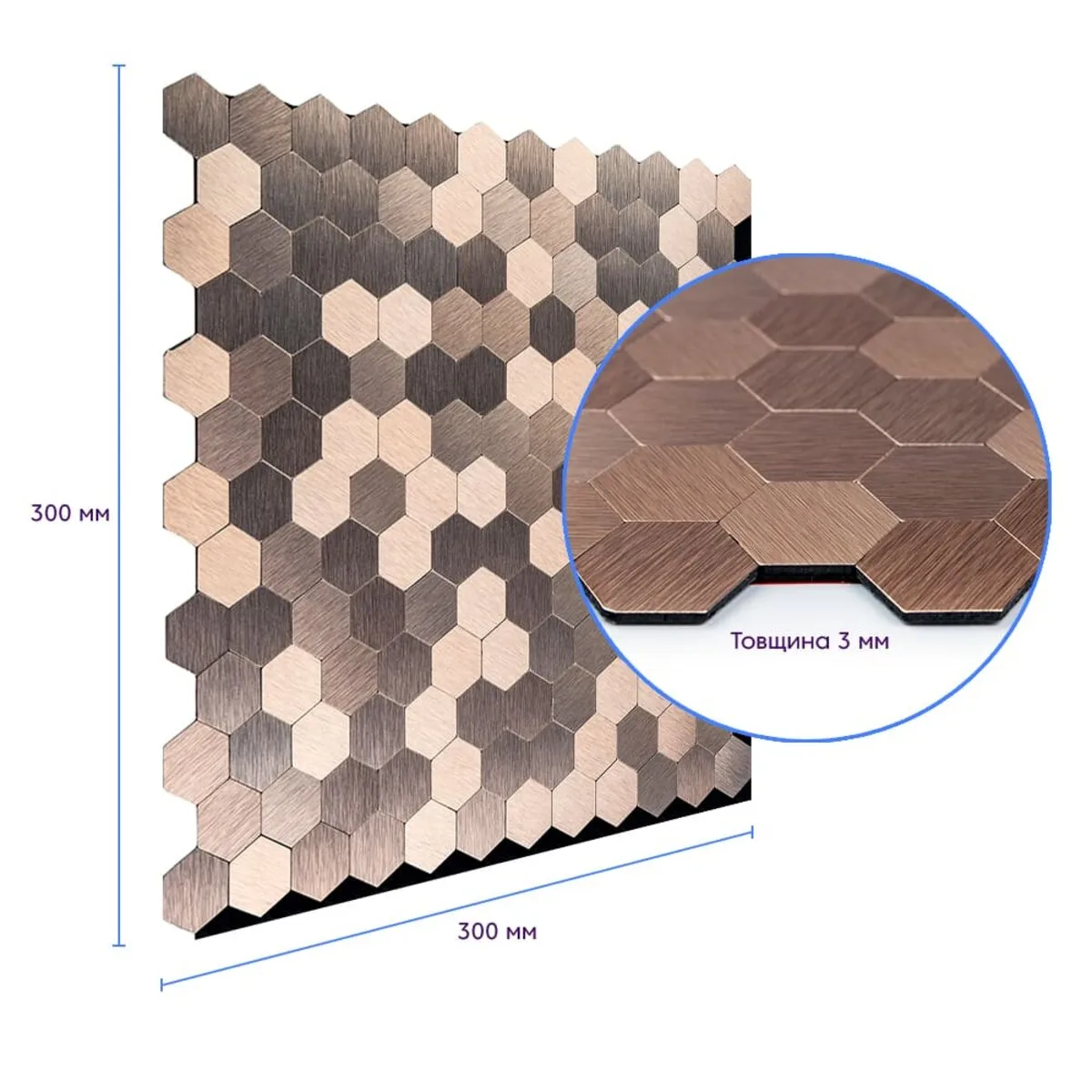 Самоклеюча алюмінієва плитка мозаїка рожеве золото 300х300х3мм SW-00001930 – зображення виду 3