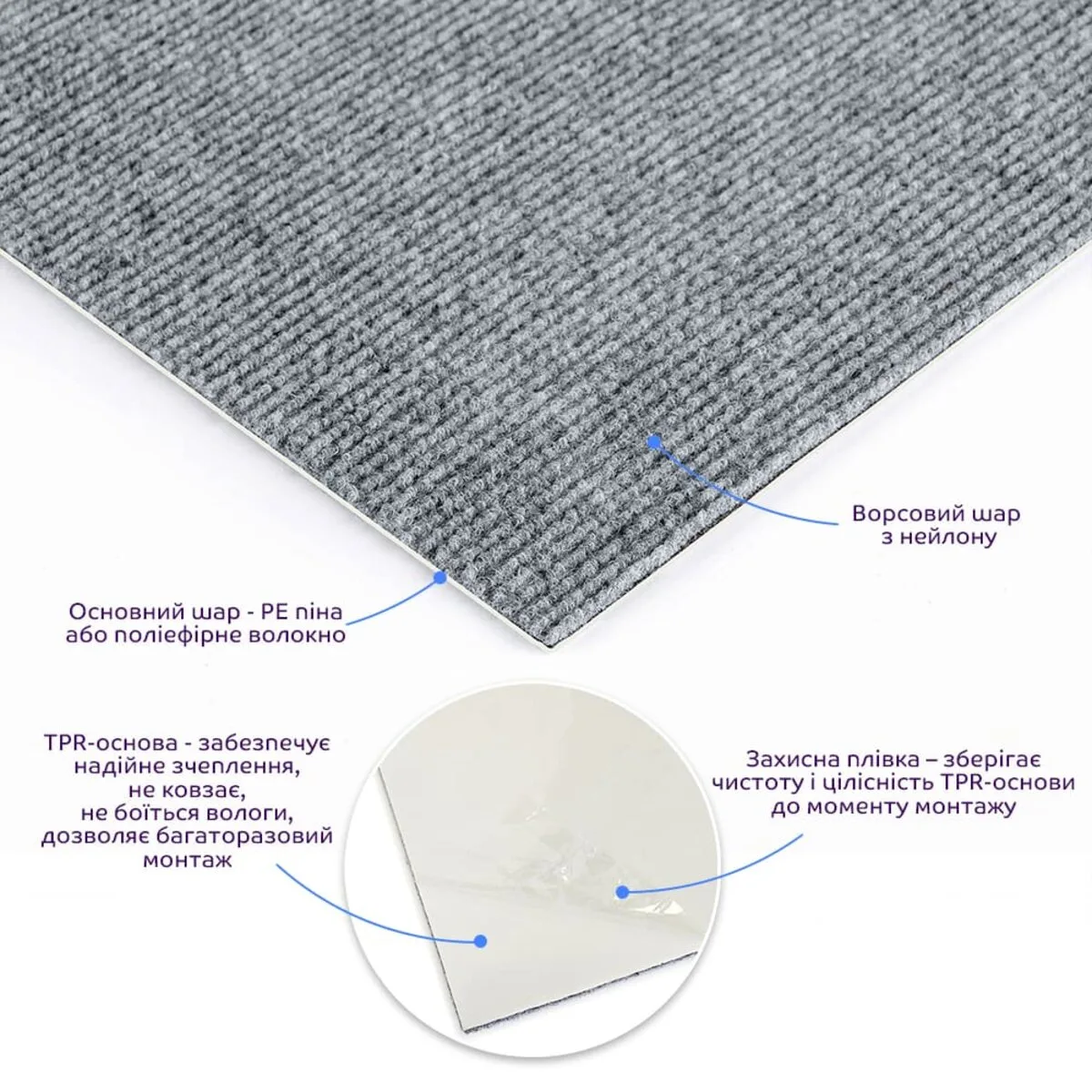 f988aaeff9-2_resize_1200x1200 Плитка ковролінова з TPR основою багаторазова сіра 600х600х4мм SW-00002800 – додаткове зображення 2